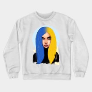 Ukrainian young emotional girl with Ukrainian symbols Crewneck Sweatshirt